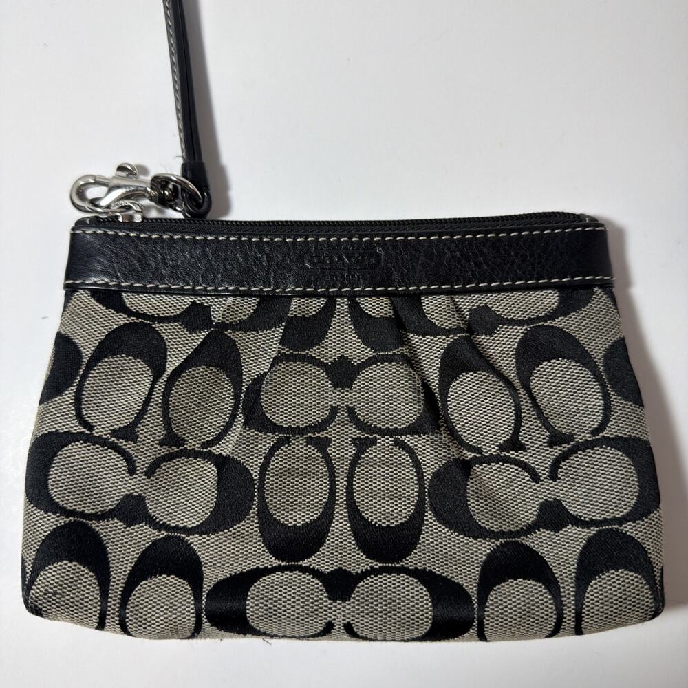 COACH Vintage Signature Monogram Pleated Canvas Pouch/Clutch Grey & Black